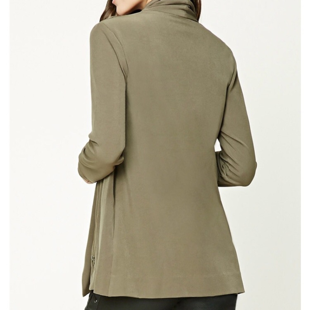 Draped Open-Front Olive Jacket - Picture 3 of 4